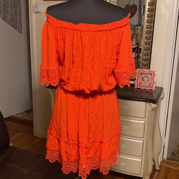 NWOT CITY CHIC PLUS SIZE ORANGE OF THE SHOULDER RUFFLED BOHO WITH NICE DETAILS - Picture 10 of 11